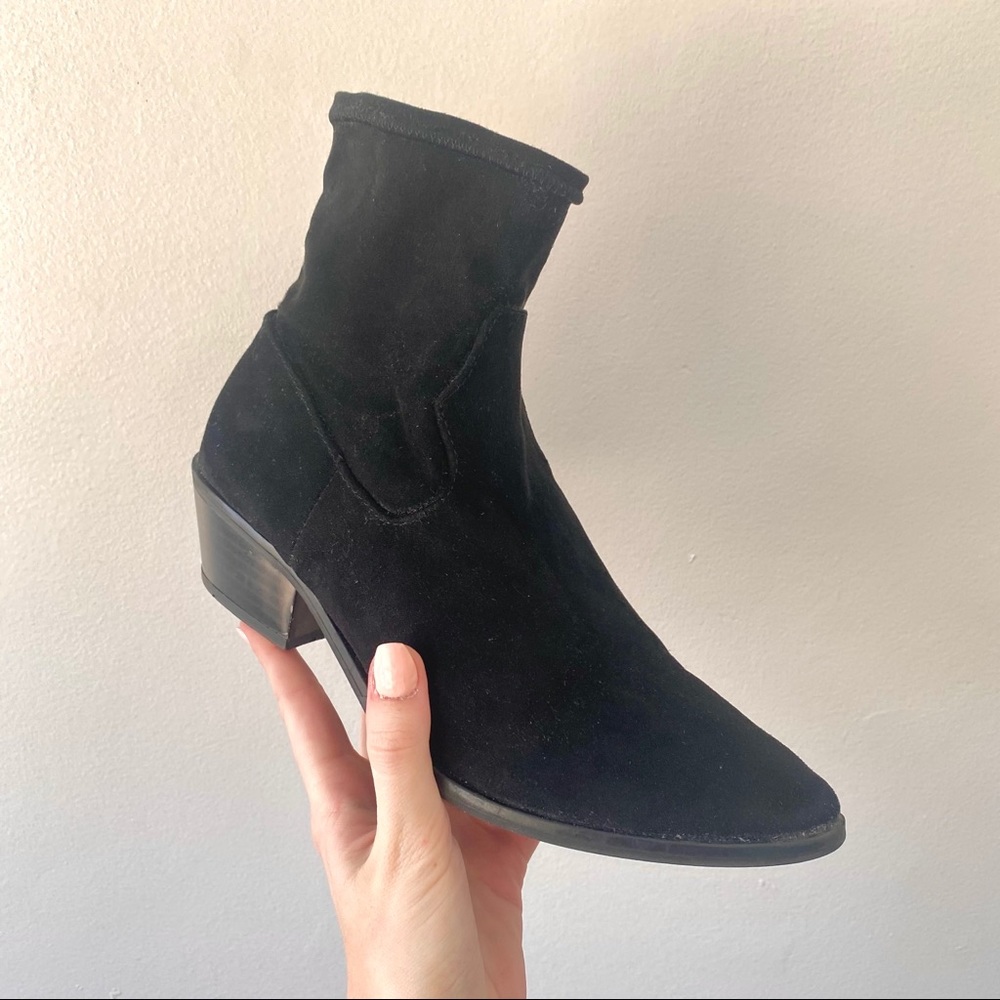 Black suede heeled booties